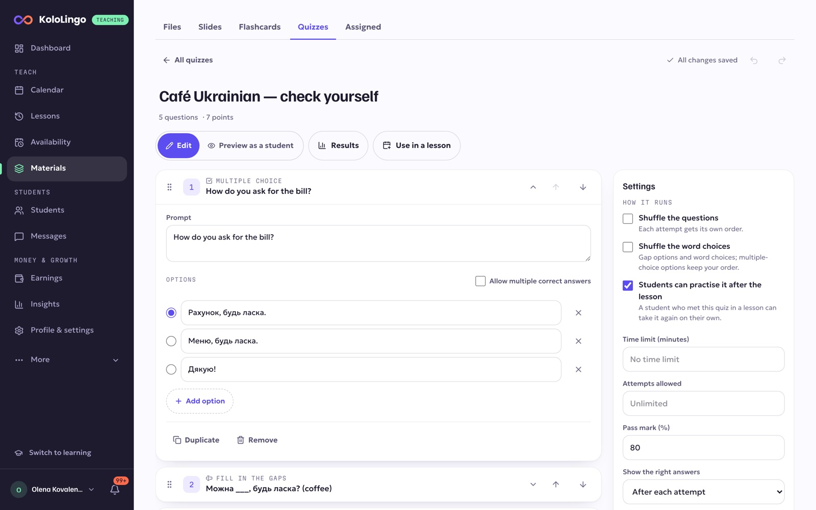 The quiz builder